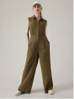 Athleta Brooklyn Heights Wide Leg Jumpsuit. Color Acacia Olive. Size 14